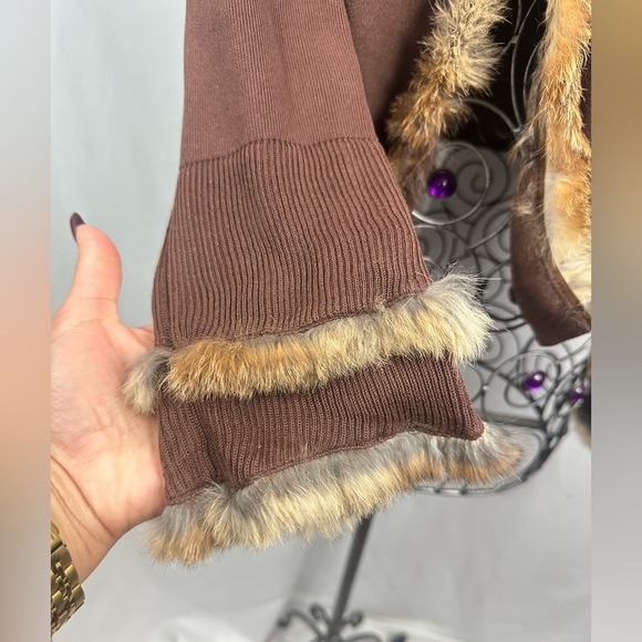 CABO chocolate brown ribbed cardigan with faux fur lining size L - Picture 6 of 9